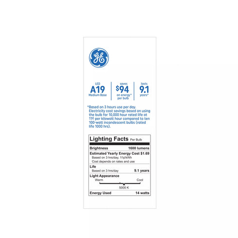 GE 100W General Purpose LED A19 Light Bulbs, 4 pk. - Daylight